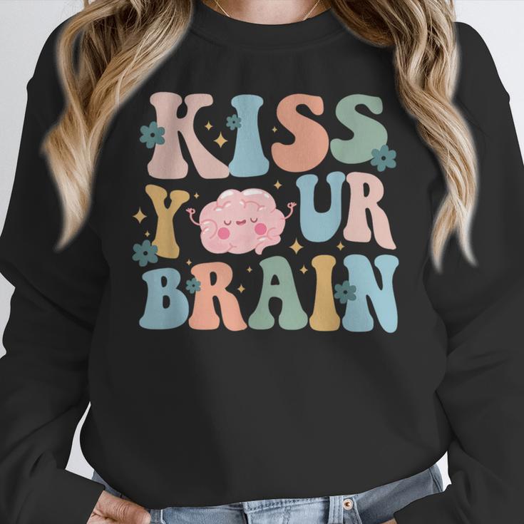 Kiss Your Brain Teacher Inspire Educate Groovy Retro Vintage Women Crewneck Sweatshirt, Groovy Teacher Gifts, funny design Kiss Your Brain Teacher Inspire Educate Groovy Retro Vintage Women Crewneck Sweatshirt, Groovy Teacher Gifts, funny design