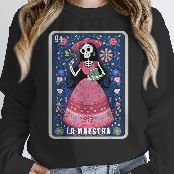 La Maestra Halloween Mexican Bingo Card Teacher Lottery Card Women Crewneck Sweatshirt, funny design