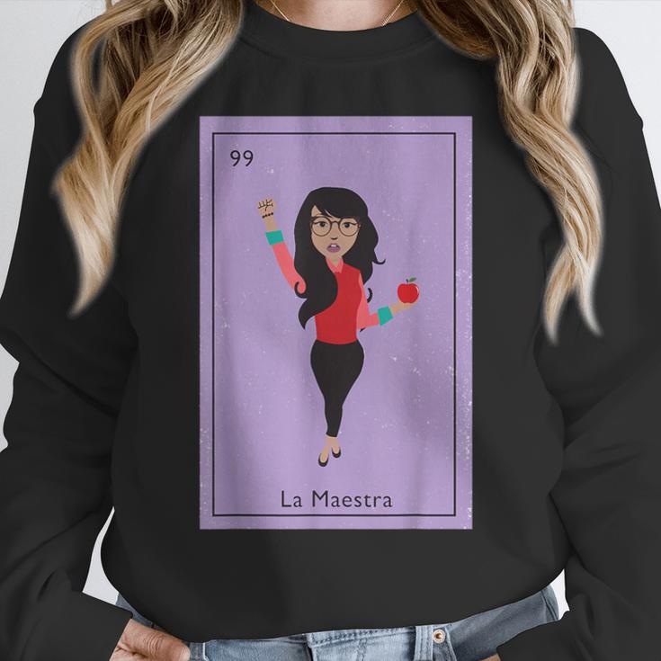 La Maestra Mexican Bingo Card Teacher Lottery Card Women Crewneck Sweatshirt, funny design La Maestra Mexican Bingo Card Teacher Lottery Card Women Crewneck Sweatshirt, funny design