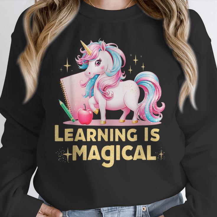 LEARNING IS MAGICAL TEACHER UNICORN BACK TO SCHOOL UNICORN Women Crewneck Sweatshirt, funny design LEARNING IS MAGICAL TEACHER UNICORN BACK TO SCHOOL UNICORN Women Crewneck Sweatshirt, funny design