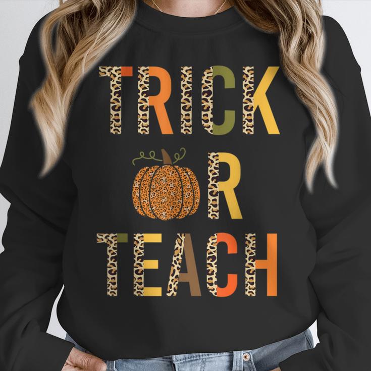 Leopard Trick Or Teach Halloween Teacher Costume Women Women Crewneck Sweatshirt, funny design Leopard Trick Or Teach Halloween Teacher Costume Women Women Crewneck Sweatshirt, funny design