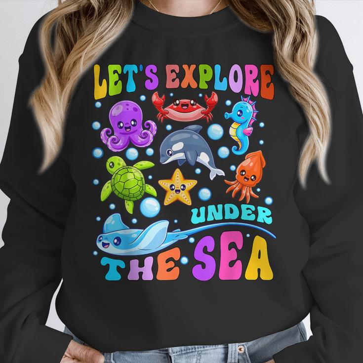 Let's Explore Under The Sea Back To School Student Teacher Women Crewneck Sweatshirt, funny design
