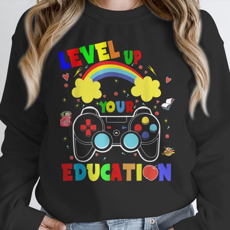 Level Up Your Education Gaming Inspired Teacher Gamers For Men Women Kids Women Crewneck Sweatshirt, funny design Level Up Your Education Gaming Inspired Teacher Gamers For Men Women Kids Women Crewneck Sweatshirt, funny design