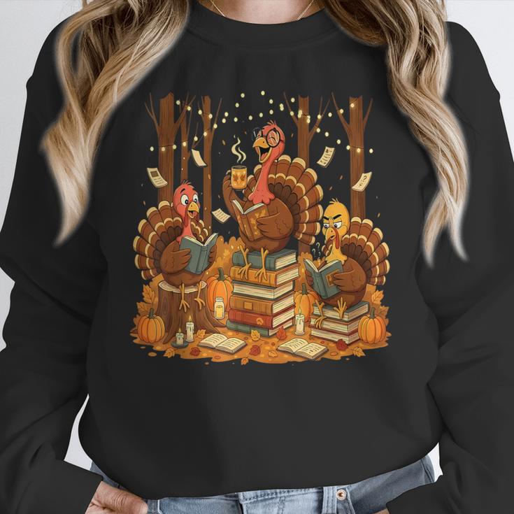 Librarian Turkey Reading Book Fall Thanksgiving Teacher Women Crewneck Sweatshirt, funny design Librarian Turkey Reading Book Fall Thanksgiving Teacher Women Crewneck Sweatshirt, funny design