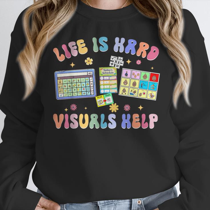 Life Is Hard Visuals Help Special Education Teacher SPED Women Crewneck Sweatshirt, funny design Life Is Hard Visuals Help Special Education Teacher SPED Women Crewneck Sweatshirt, funny design