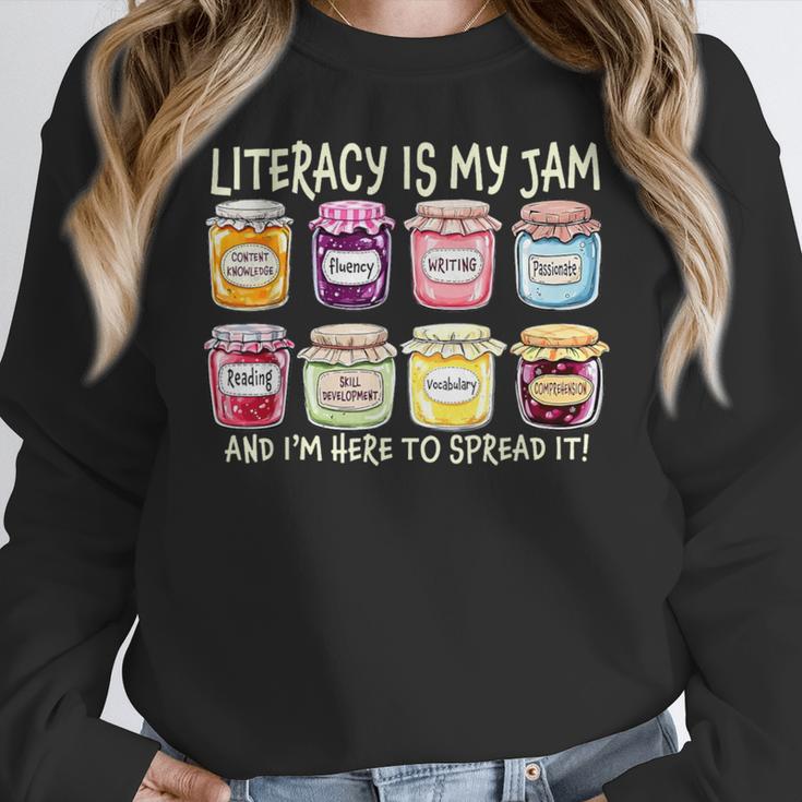 Literacy Is My Jam And I'm Here To Spread Literacy Teacher Women Crewneck Sweatshirt, funny design Literacy Is My Jam And I'm Here To Spread Literacy Teacher Women Crewneck Sweatshirt, funny design