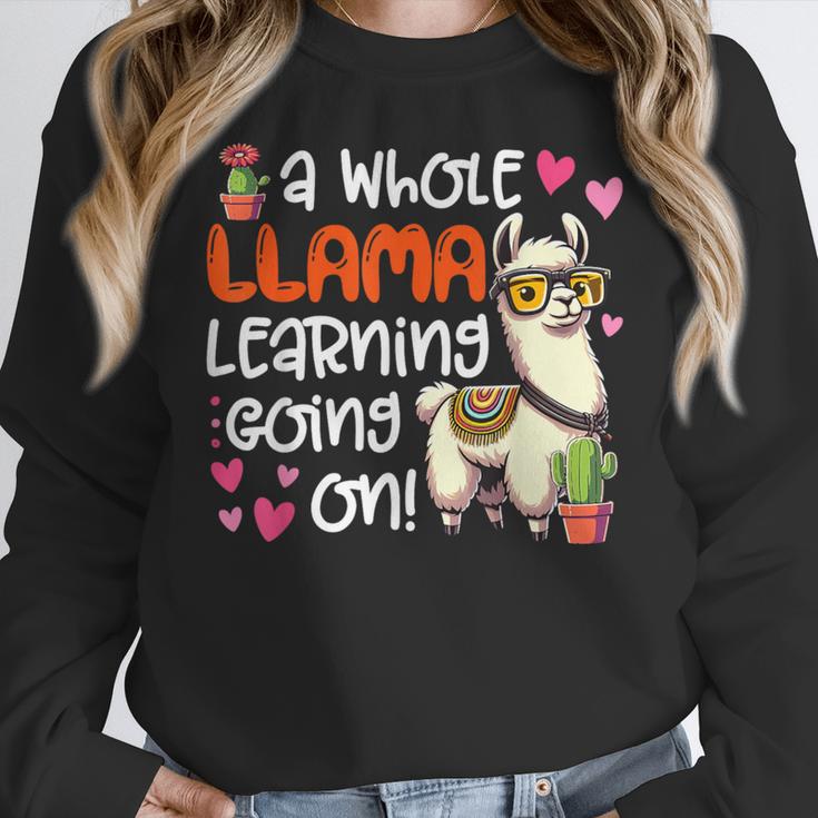 Llama Learning Teachers Students Alpaca Lover Back To School Women Crewneck Sweatshirt, funny design