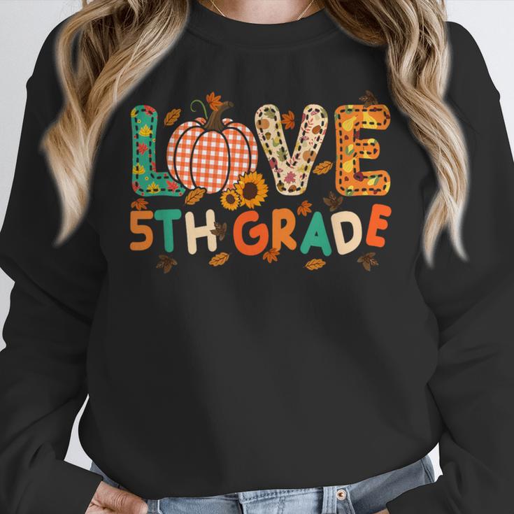 Love 5th Grade Thanksgiving Colorful Fall Leaves Teacher Women Crewneck Sweatshirt, funny design