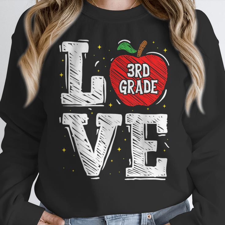 LOVE Apple 3rd Grade Teacher Student School Women Crewneck Sweatshirt, funny design LOVE Apple 3rd Grade Teacher Student School Women Crewneck Sweatshirt, funny design