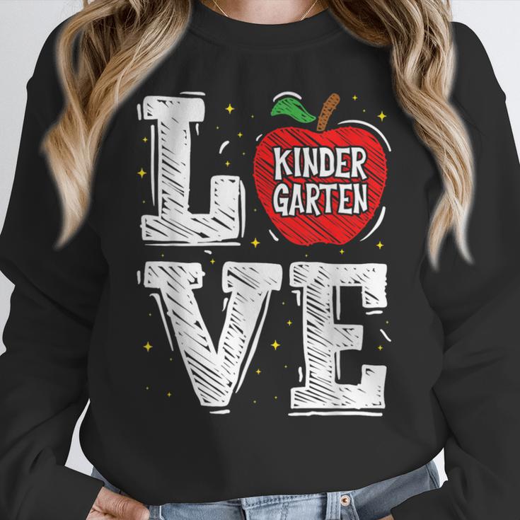 LOVE Kindergarten Teacher Student School Apple Women Crewneck Sweatshirt, funny design LOVE Kindergarten Teacher Student School Apple Women Crewneck Sweatshirt, funny design