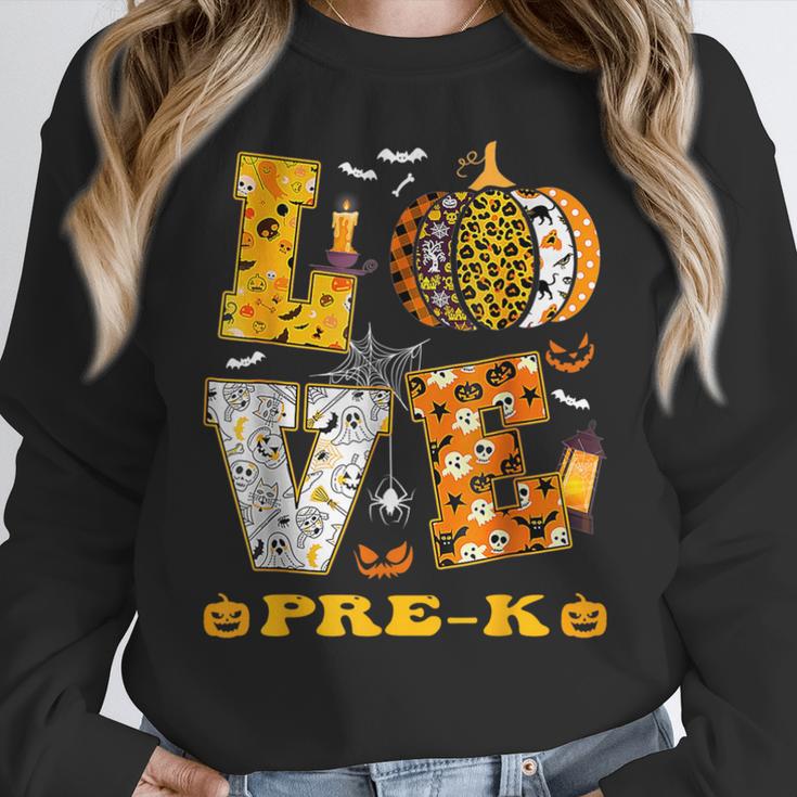 LOVE Pre-K Pumpkin Teacher Student Halloween Costume Women Crewneck Sweatshirt, funny design