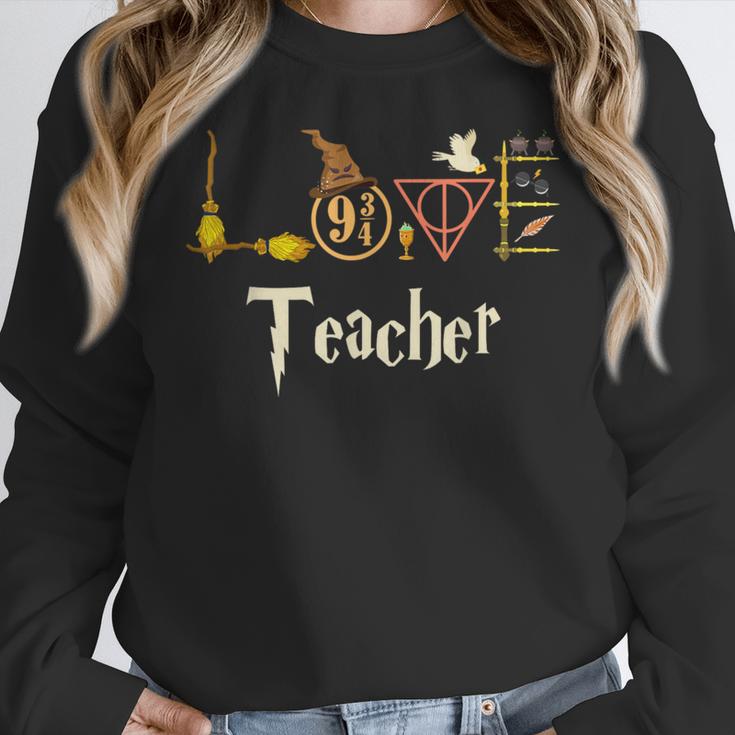 Love Teacher Wizards Back To School Halloween Women Crewneck Sweatshirt, funny design Love Teacher Wizards Back To School Halloween Women Crewneck Sweatshirt, funny design