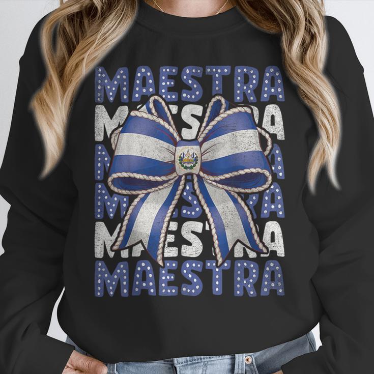 Maestra El Salvador Coquette Bow Hispanic Spanish Teacher Women Crewneck Sweatshirt, funny design Maestra El Salvador Coquette Bow Hispanic Spanish Teacher Women Crewneck Sweatshirt, funny design