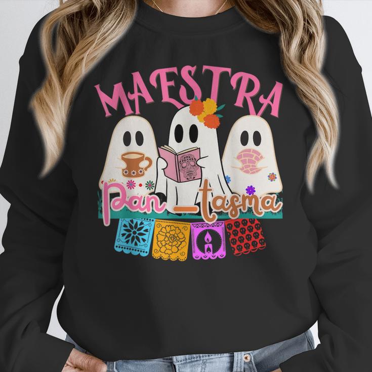 Maestra Pantasmas Conchas Teacher Mexican Halloween Women Crewneck Sweatshirt, funny design