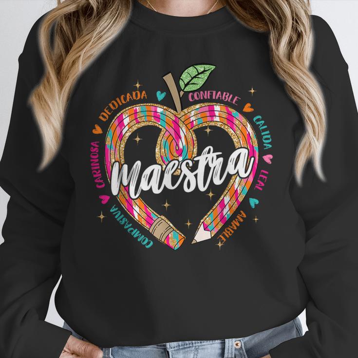 Maestra Pencil Spanish Teacher Bilingual 100 Days Of School Women Crewneck Sweatshirt, funny design Maestra Pencil Spanish Teacher Bilingual 100 Days Of School Women Crewneck Sweatshirt, funny design