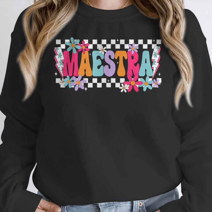 Maestra Teacher Spanish Back To School First Day Of School Women Crewneck Sweatshirt, funny design Maestra Teacher Spanish Back To School First Day Of School Women Crewneck Sweatshirt, funny design