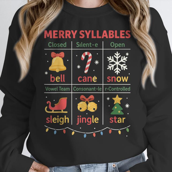 Merry Syllables Teacher Christmas Educational Kids Women Crewneck Sweatshirt, funny design