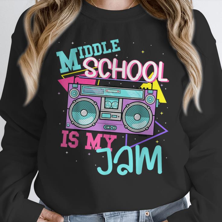 Middle School Is My Jam Cute Teacher Shirt 80's 90's Styl Women Crewneck Sweatshirt, funny design Middle School Is My Jam Cute Teacher Shirt 80's 90's Styl Women Crewneck Sweatshirt, funny design