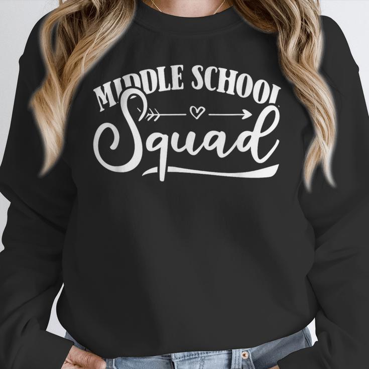 Middle School Squad Teacher Women Crewneck Sweatshirt, funny design Middle School Squad Teacher Women Crewneck Sweatshirt, funny design