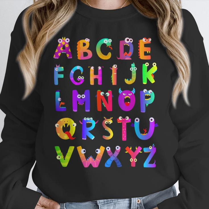 Monster ABC Cute Alphabet Halloween Teacher Costume Kids Women Crewneck Sweatshirt, funny design
