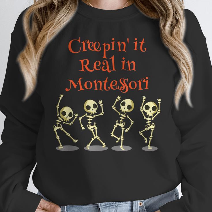 Montessori Creepin' It Real HALLOWEEN School Teacher Shirt Women Crewneck Sweatshirt, funny design Montessori Creepin' It Real HALLOWEEN School Teacher Shirt Women Crewneck Sweatshirt, funny design