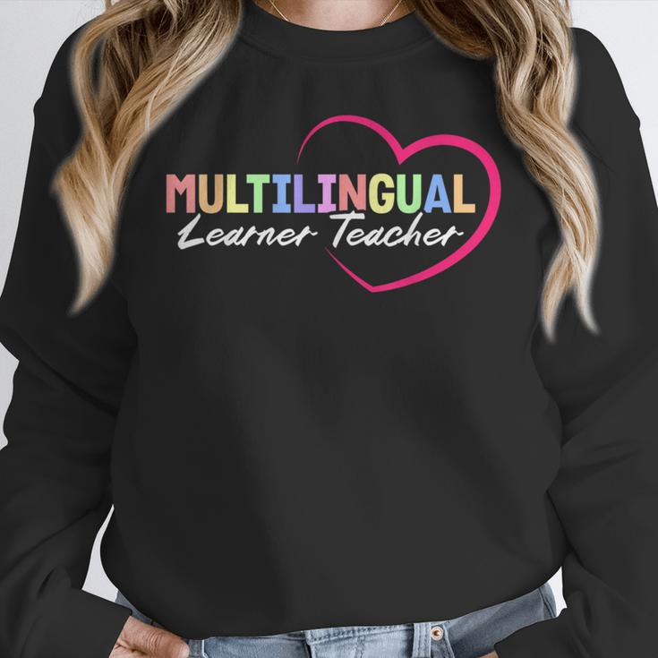 Multilingual Learner Teacher Heart Women Crewneck Sweatshirt, funny design Multilingual Learner Teacher Heart Women Crewneck Sweatshirt, funny design
