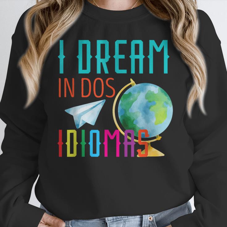 Multilingual Teacher In Dos Idiomas Linguist Language Women Crewneck Sweatshirt, funny design Multilingual Teacher In Dos Idiomas Linguist Language Women Crewneck Sweatshirt, funny design