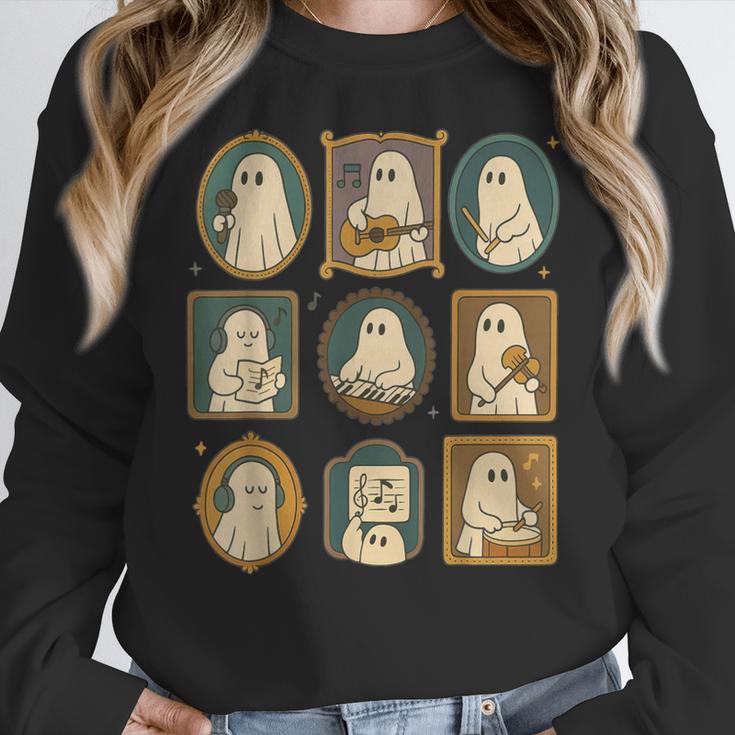 Music Teacher Orchestra Spooky Halloween Ghost Band Women Crewneck Sweatshirt, funny design