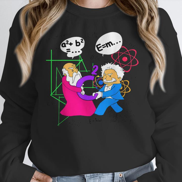 Nerdy Pythagoras Fighting Over C Squared Math Teacher Women Crewneck Sweatshirt, funny design Nerdy Pythagoras Fighting Over C Squared Math Teacher Women Crewneck Sweatshirt, funny design