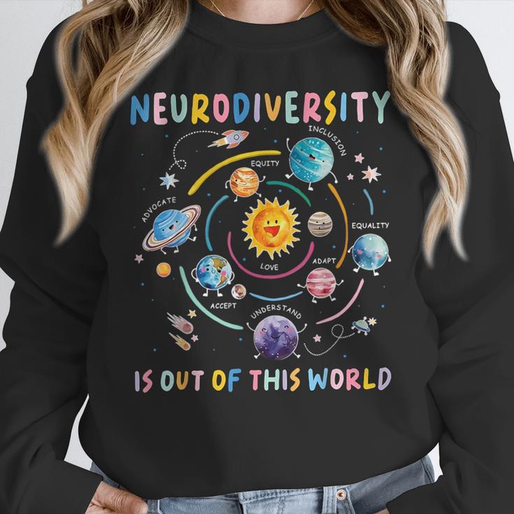 Neurodiversity Is Out Of This World Space Autism Teacher Women Crewneck Sweatshirt, funny design Neurodiversity Is Out Of This World Space Autism Teacher Women Crewneck Sweatshirt, funny design