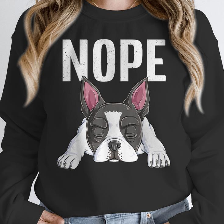 Nope Boston Terrier Puppy Dog Bostie Lover Men Women Girls Kids Women Crewneck Sweatshirt, funny design