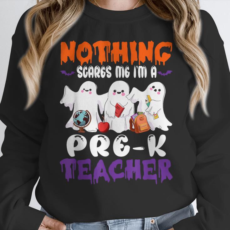 Nothing Scares Me I'm A Pre-K Teacher Halloween Ghosts Women Crewneck Sweatshirt, funny design Nothing Scares Me I'm A Pre-K Teacher Halloween Ghosts Women Crewneck Sweatshirt, funny design