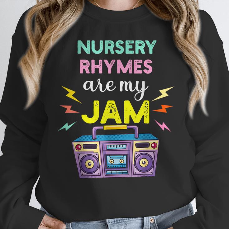 Nursery Rhymes Are My Jam 80s Retro Teachers & Students Kids Women Crewneck Sweatshirt, funny design