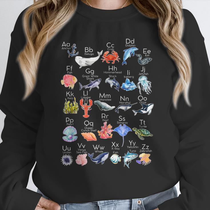 Ocean Animals Alphabet Cute Sea Life ABC Marine Kids Teacher Women Crewneck Sweatshirt, funny design Ocean Animals Alphabet Cute Sea Life ABC Marine Kids Teacher Women Crewneck Sweatshirt, funny design