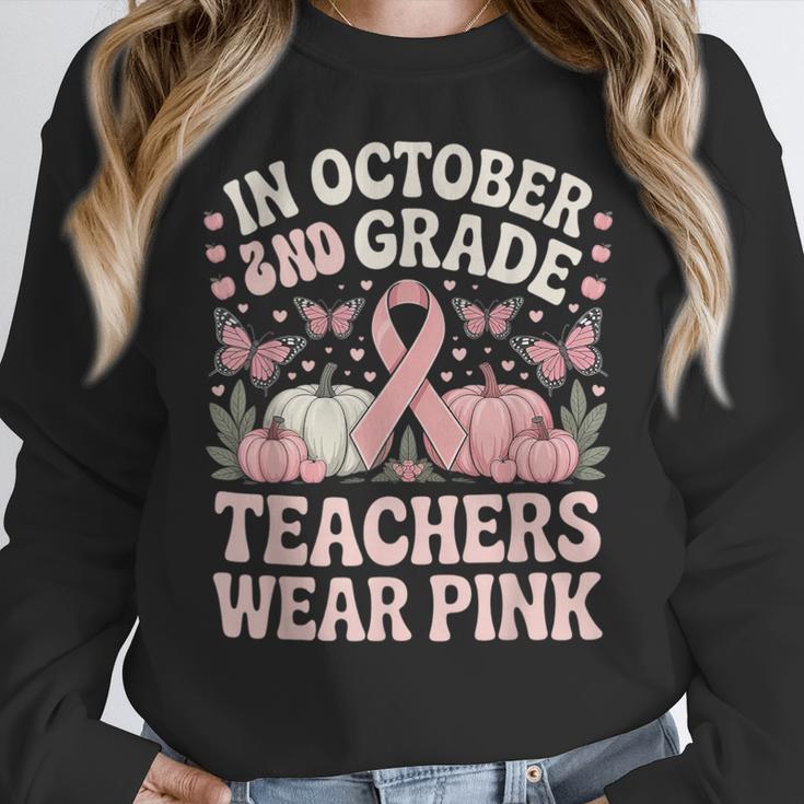 In October 2nd Grade Teachers Wear Pink Ribbon Breast Cancer Women Crewneck Sweatshirt, funny design In October 2nd Grade Teachers Wear Pink Ribbon Breast Cancer Women Crewneck Sweatshirt, funny design