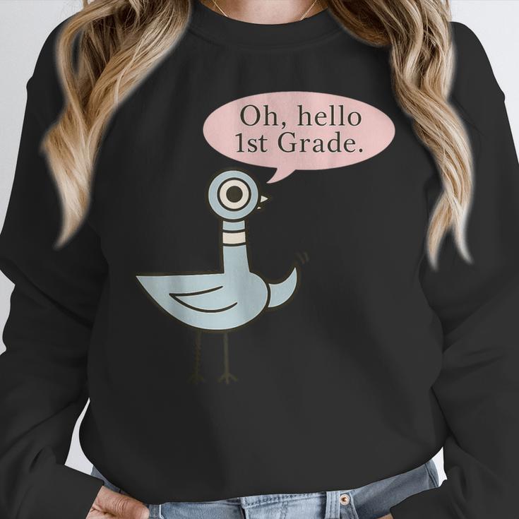 Oh Hello First Graders Cute Pigeon 1st Grade Teacher Women Crewneck Sweatshirt, First Grade Teacher Gifts, funny design Oh Hello First Graders Cute Pigeon 1st Grade Teacher Women Crewneck Sweatshirt, First Grade Teacher Gifts, funny design