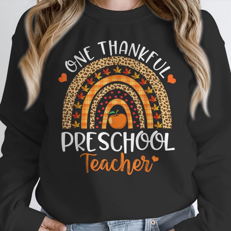 One Thankful Preschool Teacher Thanksgiving Rainbow Women Crewneck Sweatshirt, funny design One Thankful Preschool Teacher Thanksgiving Rainbow Women Crewneck Sweatshirt, funny design