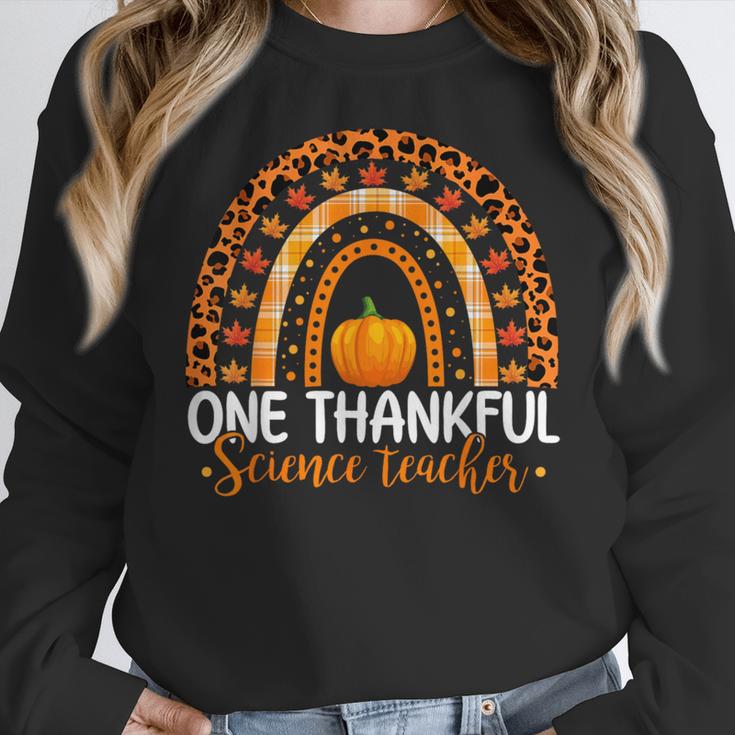 One Thankful Science Teacher Rainbow Boho Fall Thanksgiving Women Crewneck Sweatshirt, Science Teacher Gifts, funny design