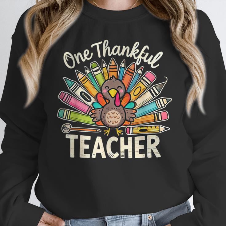 One Thankful Teacher Cute Thanksgiving Turkey School Women Crewneck Sweatshirt, funny design One Thankful Teacher Cute Thanksgiving Turkey School Women Crewneck Sweatshirt, funny design