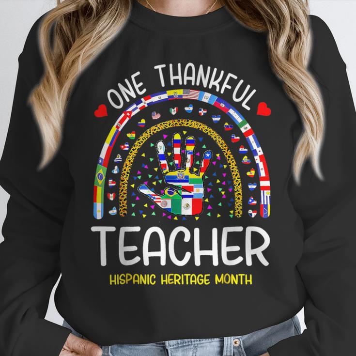 One Thankful Teacher Hispanic Heritage Month Countries Flags Women Crewneck Sweatshirt, funny design One Thankful Teacher Hispanic Heritage Month Countries Flags Women Crewneck Sweatshirt, funny design