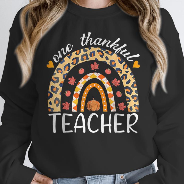 One Thankful Teacher Thanksgiving Rainbow Leopard Fall Women Crewneck Sweatshirt, funny design One Thankful Teacher Thanksgiving Rainbow Leopard Fall Women Crewneck Sweatshirt, funny design