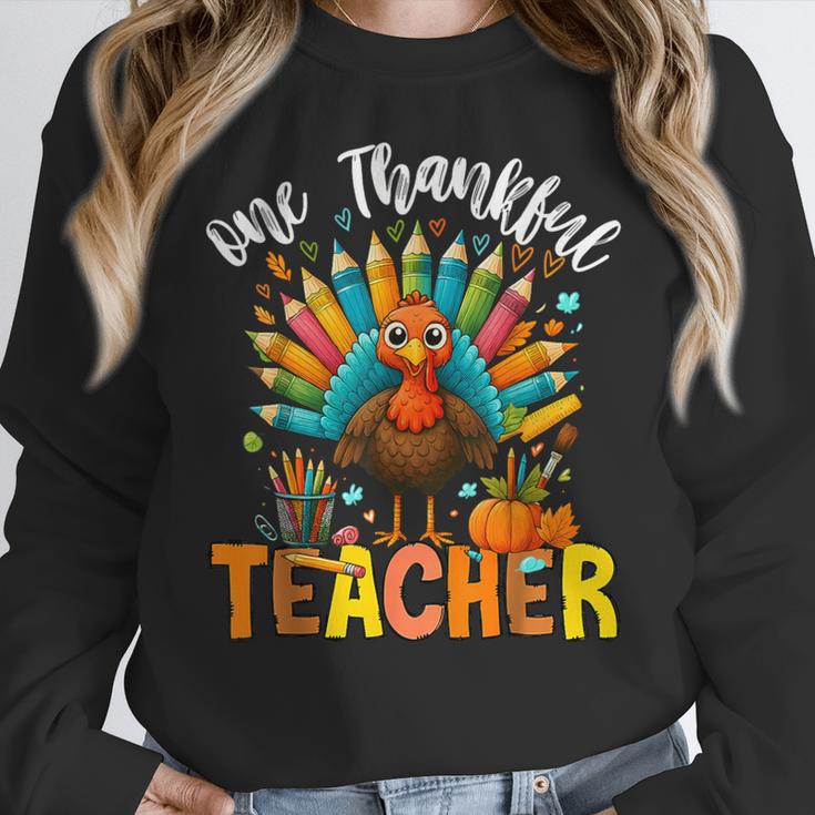 One Thankful Teacher Thanksgiving Turkey Cute Crayon Pencil Women Crewneck Sweatshirt, funny design One Thankful Teacher Thanksgiving Turkey Cute Crayon Pencil Women Crewneck Sweatshirt, funny design