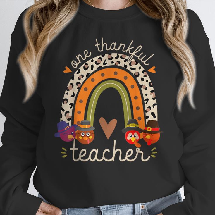 One Thankful Teacher Thanksgiving Turkey Rainbow Fall Women Crewneck Sweatshirt, funny design One Thankful Teacher Thanksgiving Turkey Rainbow Fall Women Crewneck Sweatshirt, funny design
