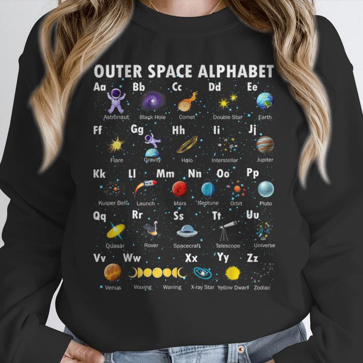 Outer Space Alphabet Kindergarten Teachers 1st Day Of School Women Crewneck Sweatshirt, funny design Outer Space Alphabet Kindergarten Teachers 1st Day Of School Women Crewneck Sweatshirt, funny design