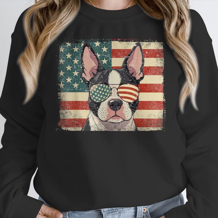 Patriotic Boston Terrier Dog Lover USA Flag 4th Of July For Men Women Kids Women Crewneck Sweatshirt, Patriotic Boston Terrier Gifts, Boston Terrier 4th Of July Gifts, funny design