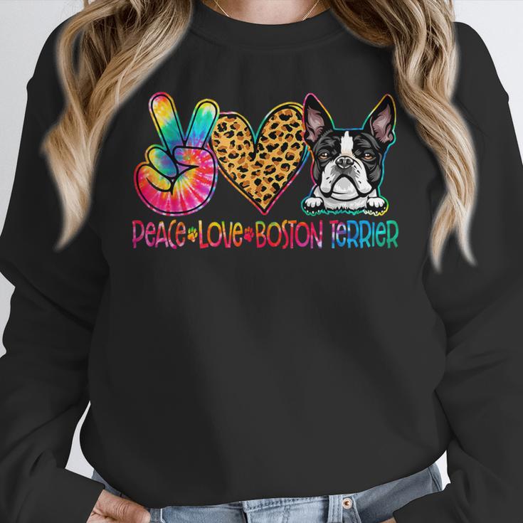 Peace Love Boston Terrier Tie Dye Dog Lover For Men Women Girls Kids Women Crewneck Sweatshirt, funny design