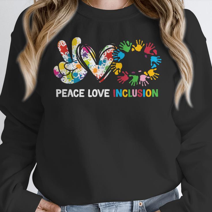 Peace Love Inclusion Sped Squad Special-Ed Teacher Daycare Women Crewneck Sweatshirt, funny design Peace Love Inclusion Sped Squad Special-Ed Teacher Daycare Women Crewneck Sweatshirt, funny design