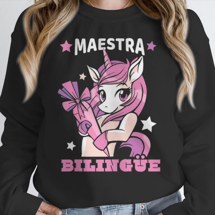 Pink Unicorn Spanish Teacher Regalos Para Bilingue Teacher Women Crewneck Sweatshirt, funny design