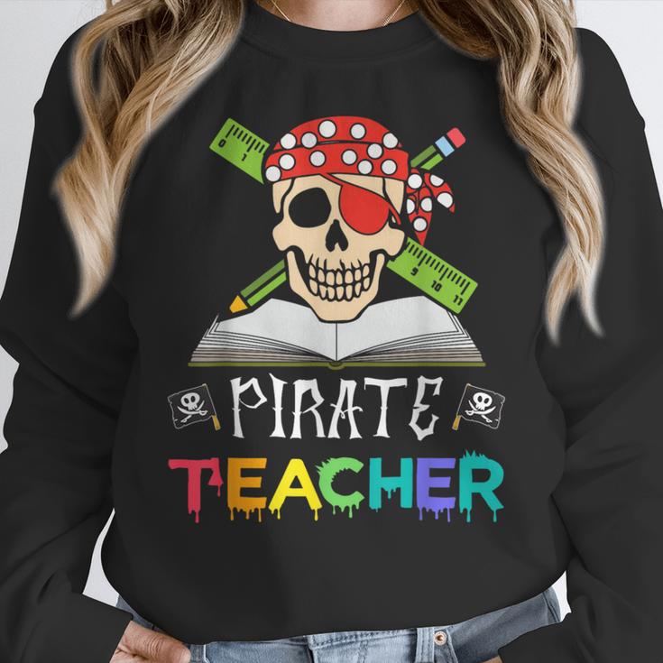 Pirate Teacher Halloween Skull Adult Women Crewneck Sweatshirt, funny design Pirate Teacher Halloween Skull Adult Women Crewneck Sweatshirt, funny design