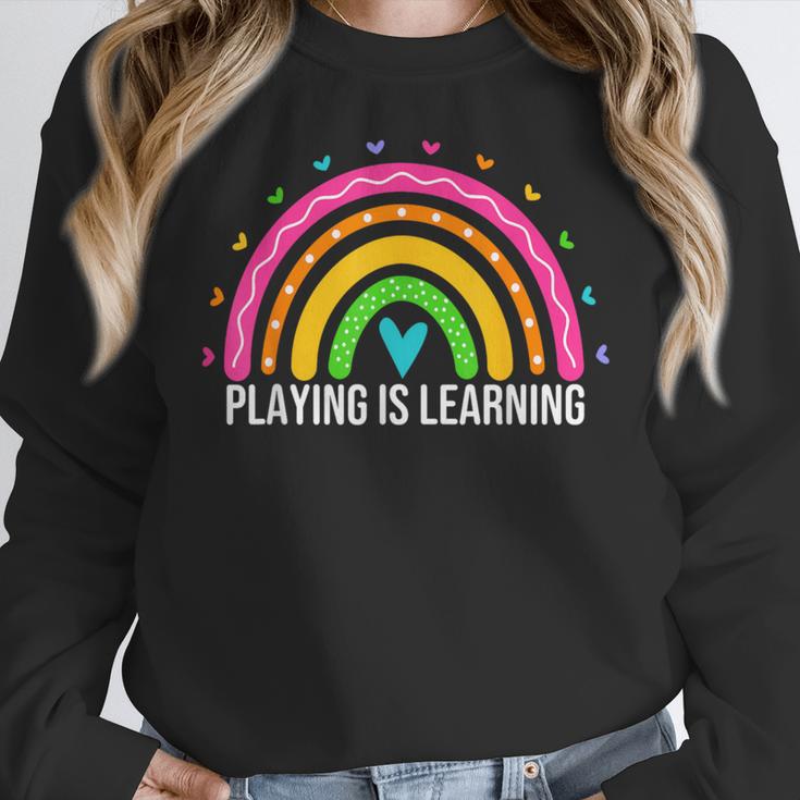 Playing Is Learning Early Childhood Education ECE Teacher Women Crewneck Sweatshirt, funny design